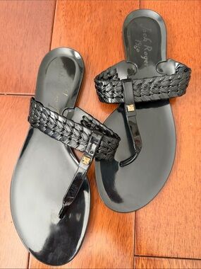 Jack Rogers Black Gloss Braided Thong Jelly Sandals